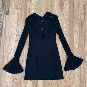 Free People Black mini dress with lace sleeves & mesh panels